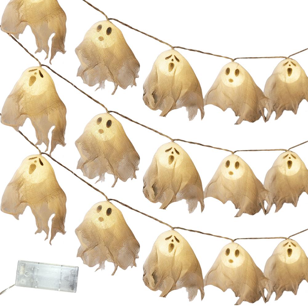 Handmade Ghost String Lights 10 LED Battery Operated Ghost Pumpkin String Light for Home Indoor Outdoor Halloween Party Decor