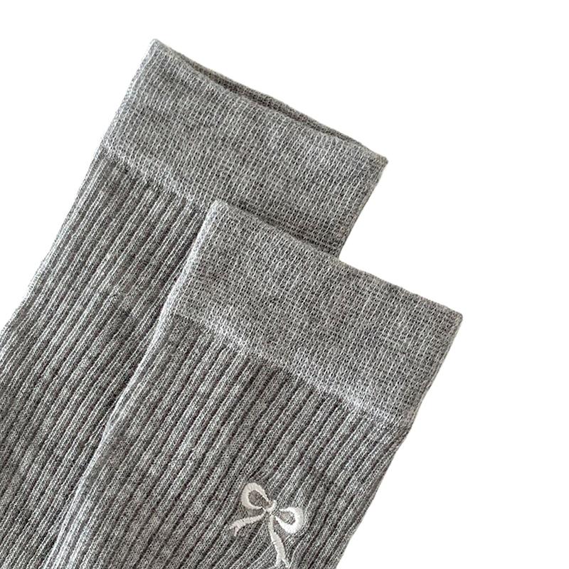 Woman Ultra Thin Version  Ins Bow Solid Color Mesh Mid Tube Breathable Socks Black White Grey Girl  Style Sweet Socks