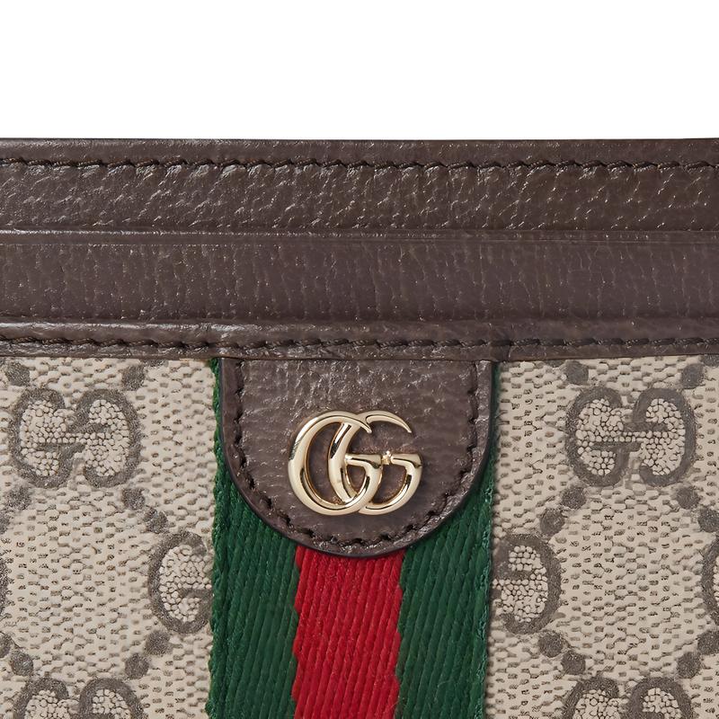 Gucci Ophidia double G letter light gold hardware accessories leather and canvas card holder regular women's beige and brown
