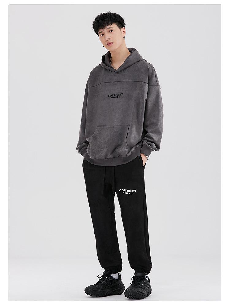 Mr. Cotton Men's Trendy Suede Plush Hooded Sweatshirt, Heavyweight 380g, Loose Fit, Long Sleeve, Printed Design.