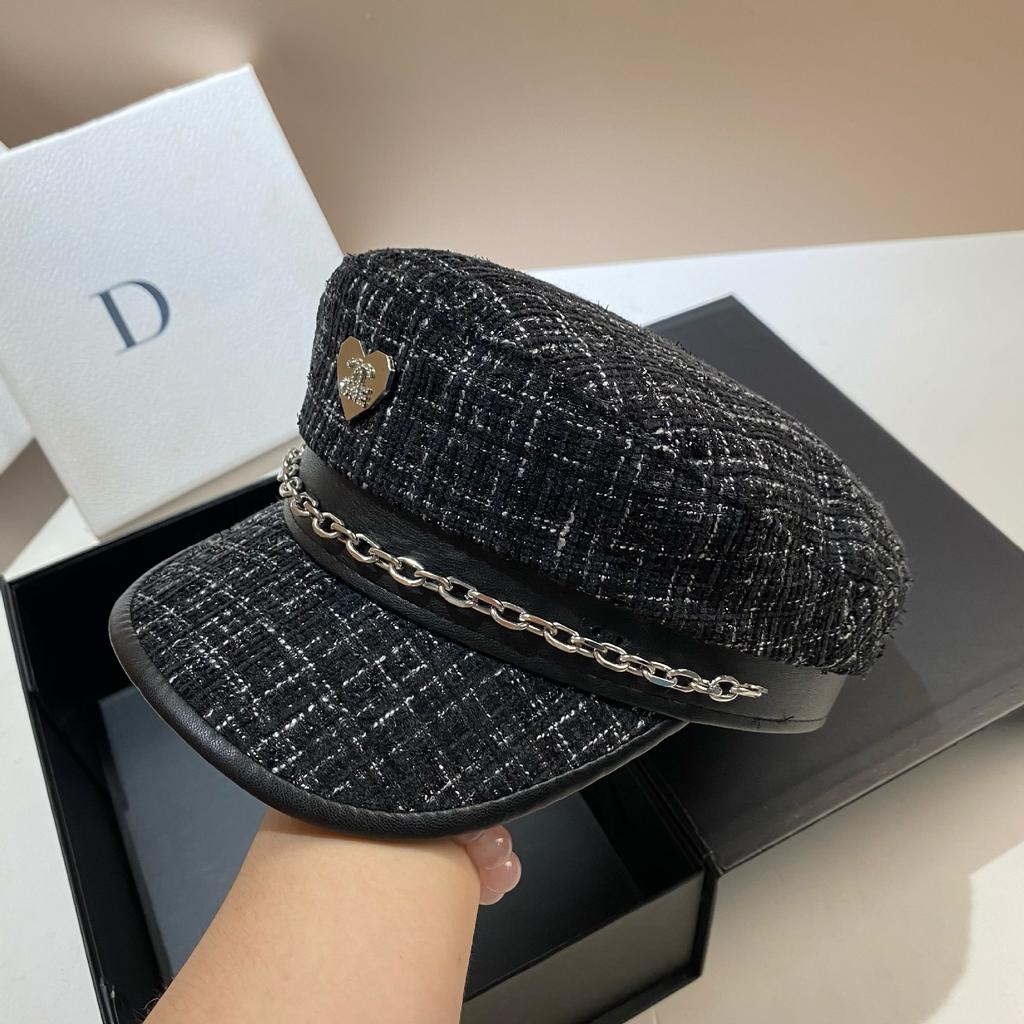 Xiaoxiangfeng Navy Hat Female British Style Personalized Chain Newsboy Hat Trendy Sweet And Cool Octagonal Hat