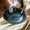 Hochwertiger Ofenwechsel Blaue Keramikschale Salatschale Zuhause Restaurant Gemüseschale Nudelschale Retro-Stil Geschirr Speziell geformte Schale