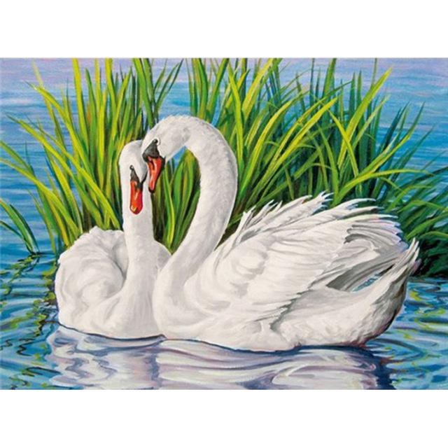 Pictură cu diamant 5D DIY Lebădă Mozaic Animal Rotund Broderie cu diamant Peisaj Stras lac