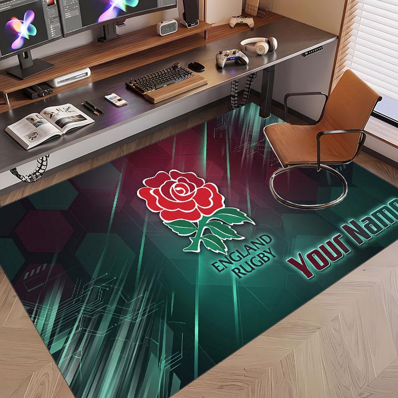 Custom Rug England Rugby Pattern Print Name Text Soft Non‑Slip Floor Carpet for Home Indoor Decoration