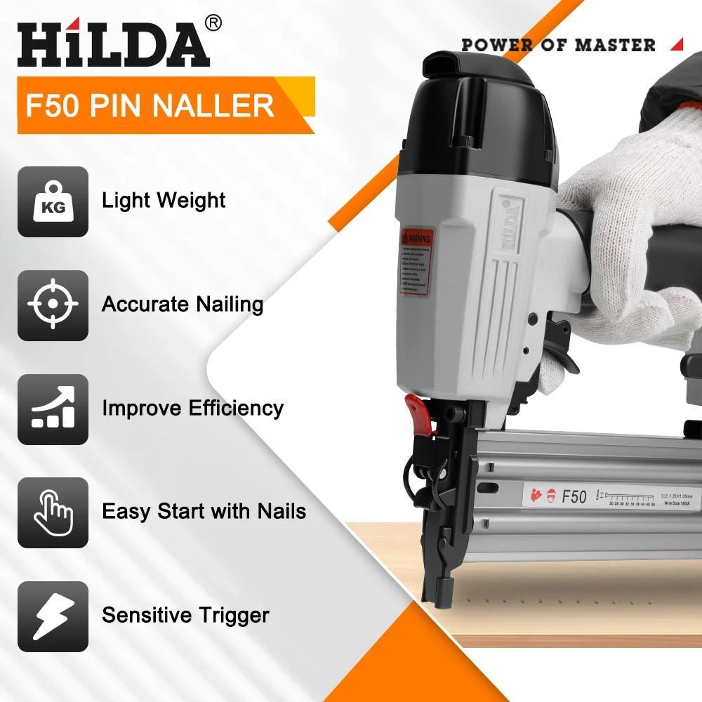 Pneumatic Air Nail Gun F50: Straight Brad Nailer for Woodworking with F45, F38, F32 Strip Nails