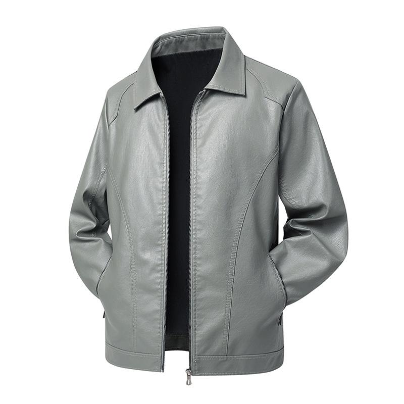 Large Size Autumn Men's Leather Jacket with Collar, Korean Version, Men's PU Washed Leather Jacket