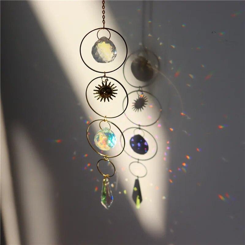 Crystal Suncatcher Sun Moon Stars Prism Beads Rainbow Balls Tear Drops Sun Catcher for Garden Decoration Hanging Windows Pendant