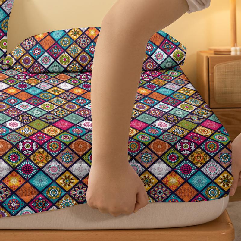 1 Cearșaf de pat mat cu model boem, Cuvertură de pat imprimată pentru dormitor, Lenjerie de pat (Excluzând fetele de pernă)