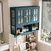 Bathroom Wall Cabinet, 3-Door, Open and Hidden Storage, Glass Door, Towel Bar, for Entryway Living Room Bathroom Dining Room, Dark Green