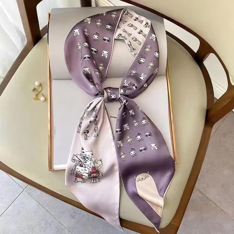 Thin and Narrow Long Silk Scarf Imitation Silk Versatile Decorative Scarf Fashionable Pointed Corner Headband Strap Streamer Striped Silk Scarf