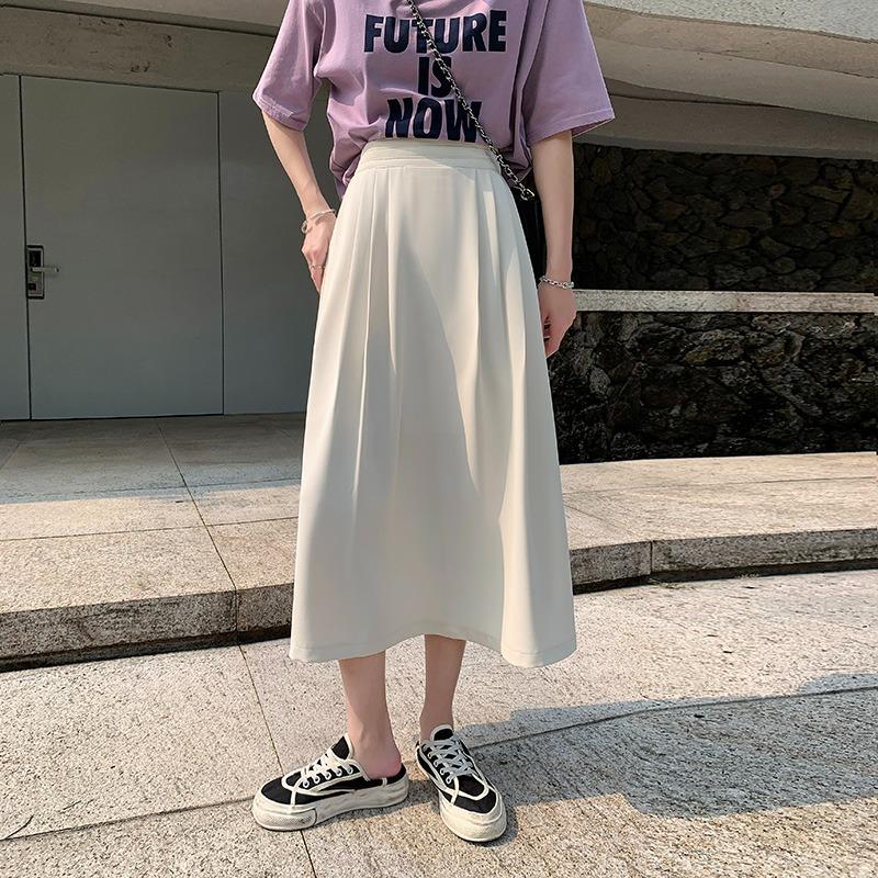 DIMANAF 2026 Summer New Plus Size Women Long Skirts Fashion Office Lady Style Pleated Skirt with Pockets Solid