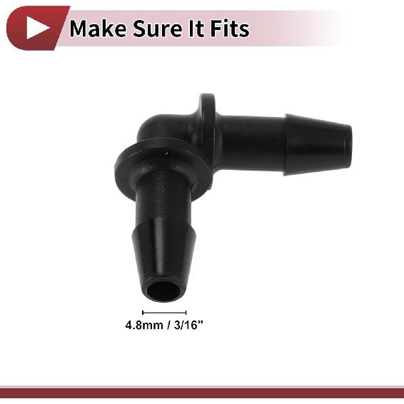 Vacuum Tubing Connector 4.8mm L-Shaped Elbow Black PP 2 Pcs