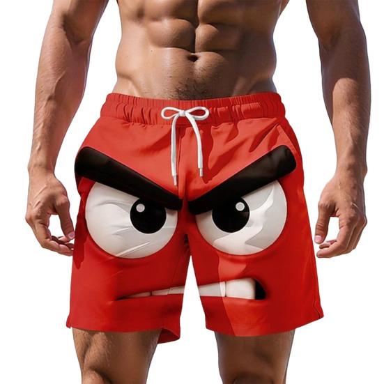 Men Shorts Elastic Waist Tie Cartoon 3D Printed Casual Shorts with Pockets Loose Fit Lightweight Breathable Beach Vacation Sports Shorts