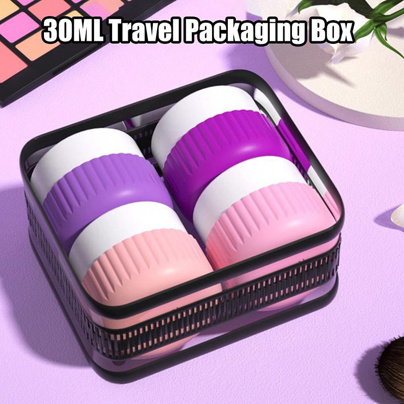 1/4Pcs Toiletry Travel Container Silicone Refillable Cream Jar Travel Container With Transparent Bag Leak Proof Travel Accessory
