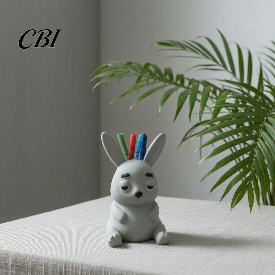 Office Desk Tidy Organizer 3D Printed Rabbit Pen Holder, Large Capacity Organizer, Matte Cute Animal Decor Finish Pencil for Home School Decoration