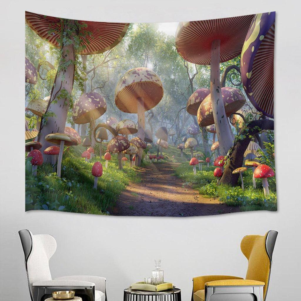 Tapestry Fairytale Mushroom Sunny Forest