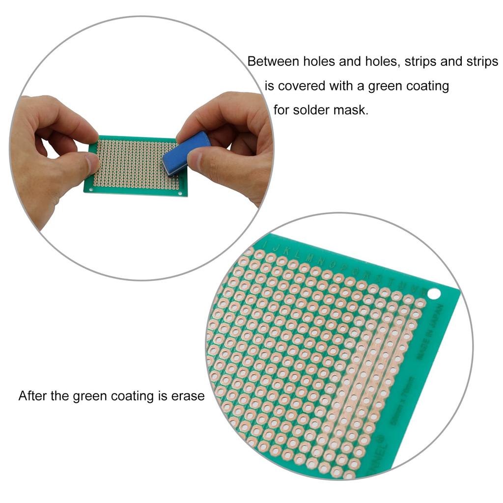 10-Pieces 50mm x 70mm Copper Strip PCB Board, 368 Holes Perfboard, Universal Stripboard Printed Circuit Board for Soldering Prototyping Testing