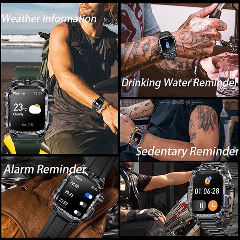 Nuovo Multifunzionale Schermo Grande Quadrato Smartwatch da Esterno Torcia Monitoraggio della Salute Bracciale Sportivo da Uomo