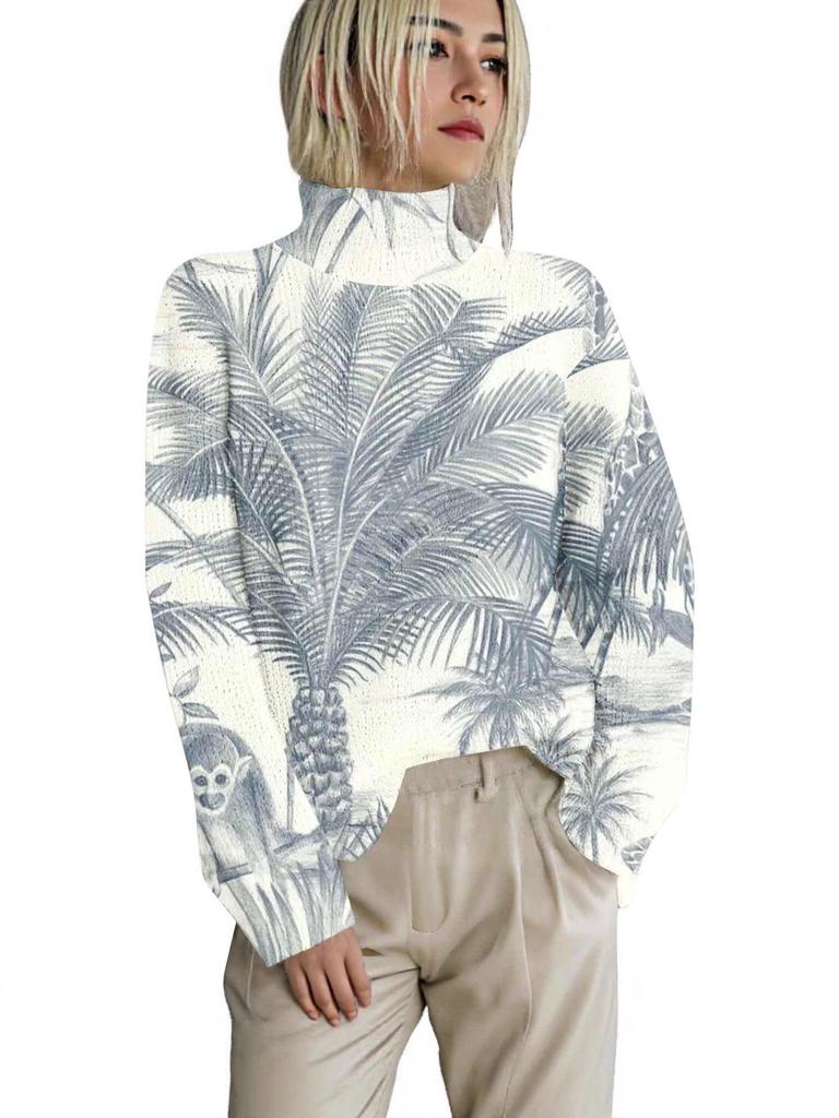 High-Neck Printed Pullover Sweater LYH0911