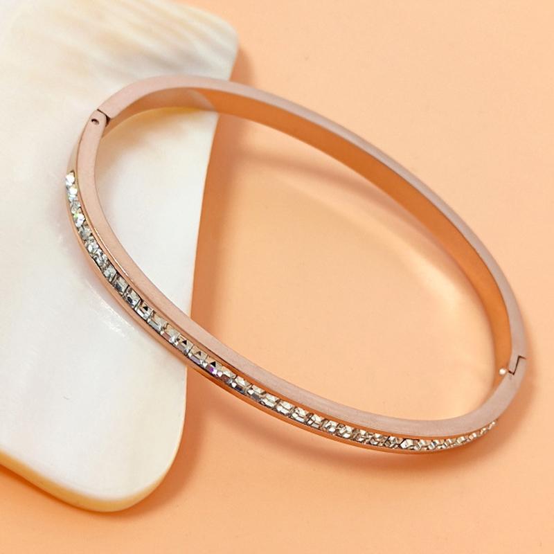 Ins Style Trendy Inlaid Zircon Titanium Steel Light Luxury Bangle Exquisite  Bracelets For Women Man Charm Simple Jewelry