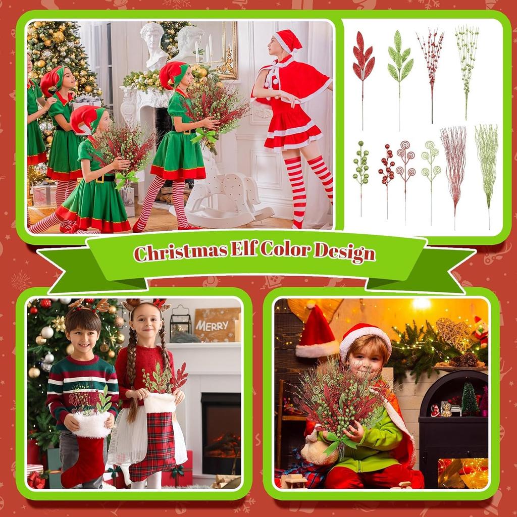 16Pcs/Set Artificial Berry Bouquet Christmas Tree Decoration Pendant for Home Room Vase Decor New Year Gift Ornaments Accessory