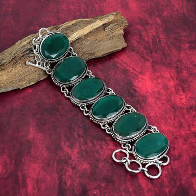 Zambian Emerald Lab-Created Gemstone Jewelry, 925 Solid Sterling Silver Jewelry, Amazing Emerald Bracelet With Chain Jewelry , For Mother Day Gift