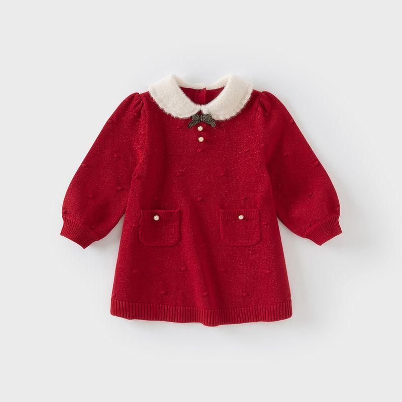 David Bella Girls' Sweater Dress Spring Outfit Children's Fleece Knit Dress Baby Chinese Style New Year Dress Children's Clothing