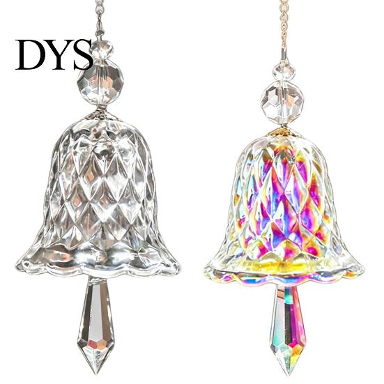 Indoor Home Hanging Decor Faux Crystal Bell Suncatcher, Glass Prism Wind Chime Ornament, Clear Garden Ornament for Trees Christmas Tree Rainbow Maker