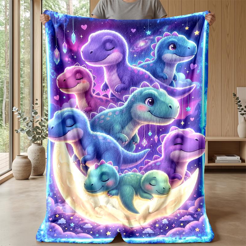 Dinosaur Dreams in the Sky blanket Personalized Name Flannel Blanket Soft Cozy Plush Throw for Sofa Bed Lightweight Home Decor