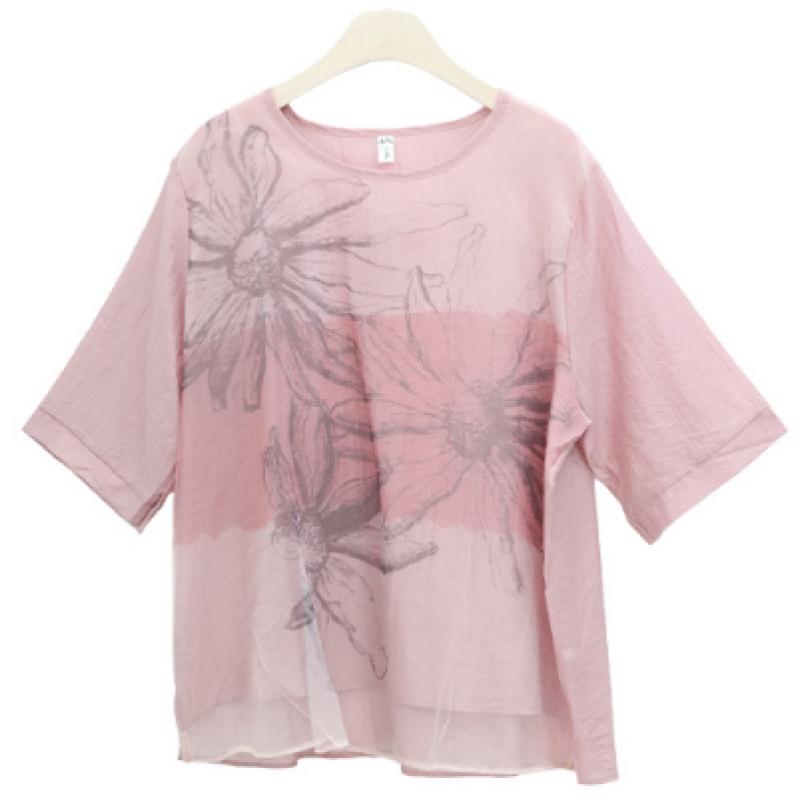 Shiz Madam Summer Watercolor Garden Double Tencel Blouse T57541