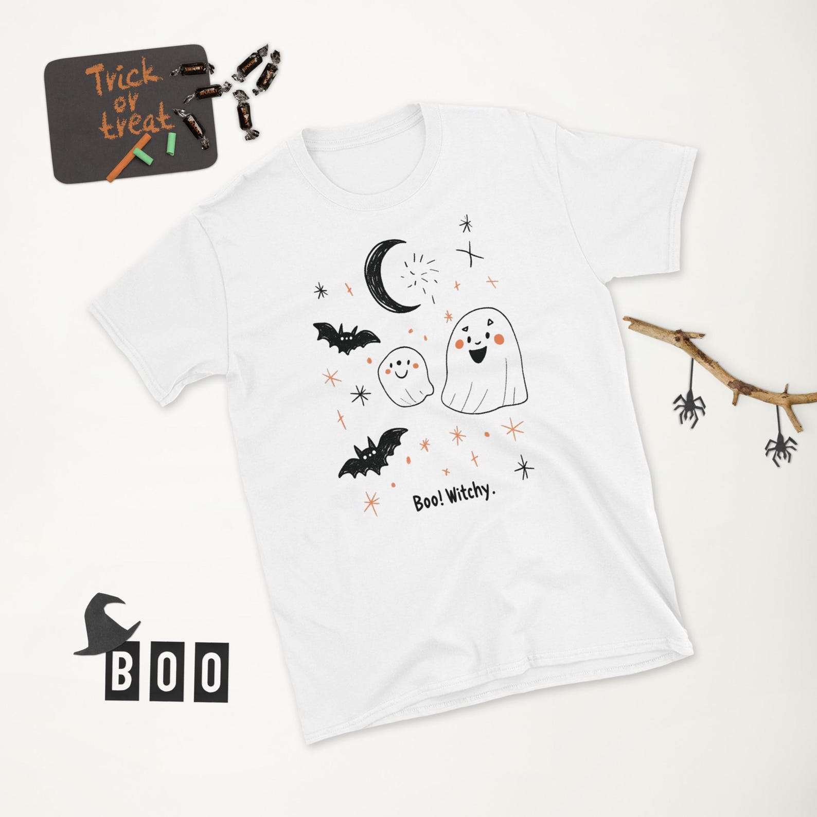 Cute Halloween T-Shirt – Boo Witchy Ghost & Bat Graphic Tee 3XL