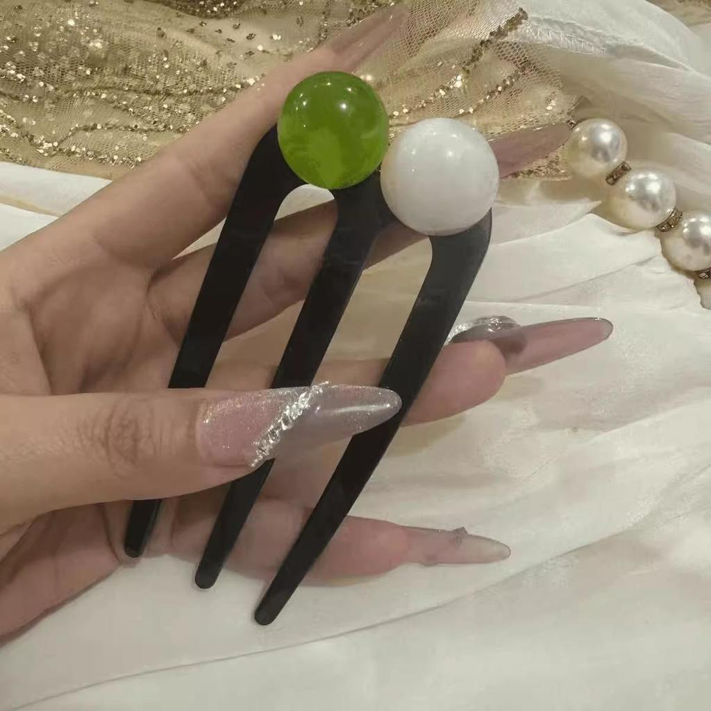 U-shaped Acetic Acid Hairpin Simple Beads Hair Stick Women Girls Colored U-Shaped Irregular Hairpin Jewelry Styling  Accessories