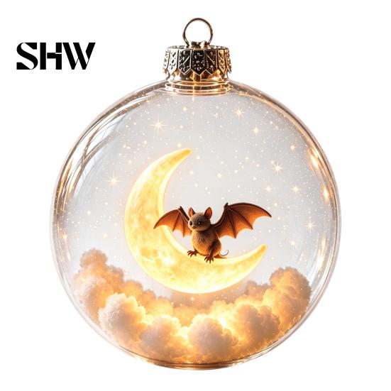Halloween Hanging Decoration Glowing Sphere, Lighted Clear Ball Ornament, Cute Witch Seasonal Home Cat, LED for Indoor Mantel Party Decor Garden