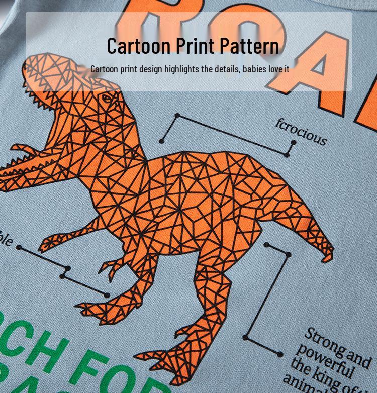 Autumn Kids' Cartoon Dinosaur Long-Sleeve Color Block T-shirt for Boys