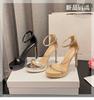 Hong Kong One-word Belt Sandals Women 2025 Summer Nude Waterproof Table High Heels Stiletto Women's Shoes Super High Heels Women's Shoes