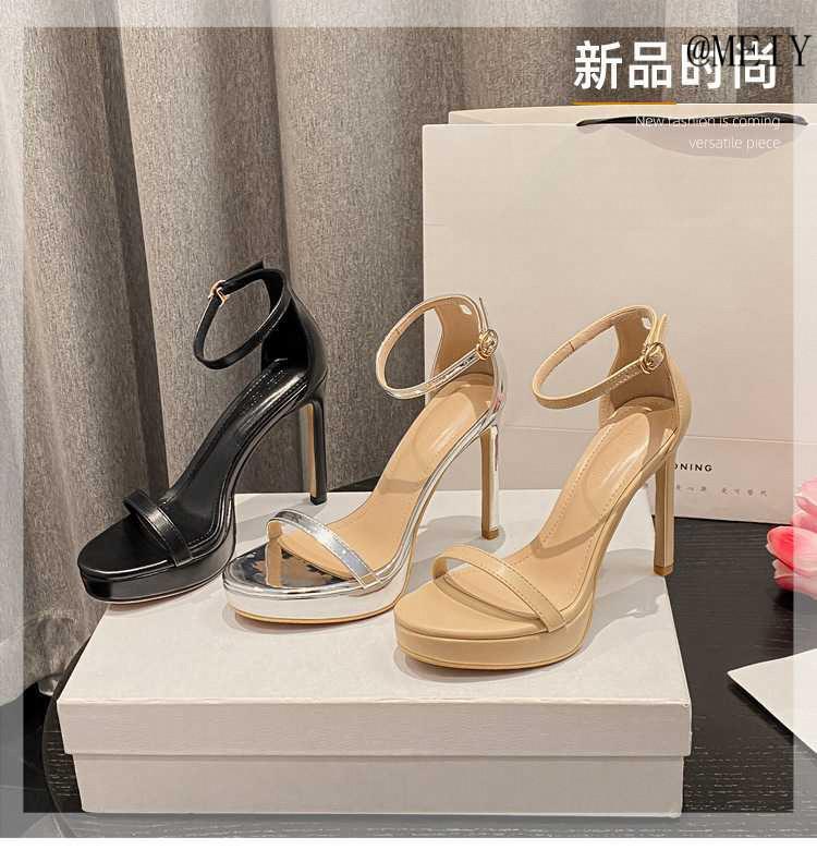 Hong Kong One-word Belt Sandals Women 2025 Summer Nude Waterproof Table High Heels Stiletto Women's Shoes Super High Heels Women's Shoes