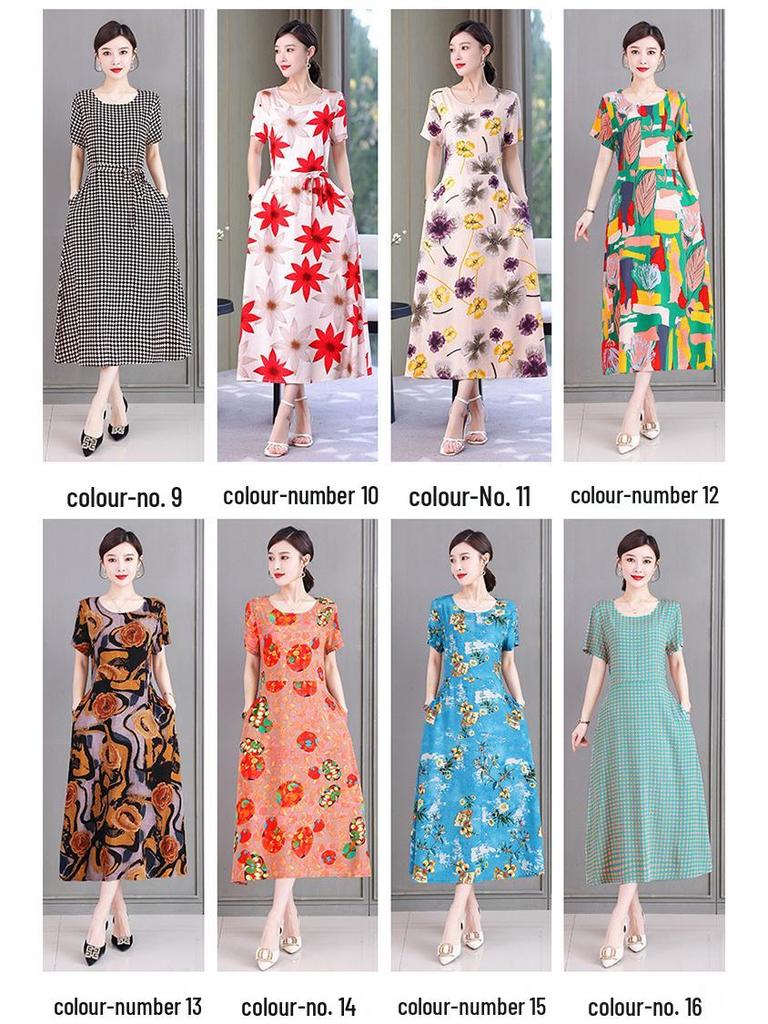 2023 Plus Size Floral Summer Cotton Dress for Middle-Aged Women