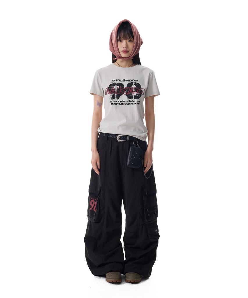 AAKAM 98 Knee Pin-Tuck Contrast Cargo Pants (Black)