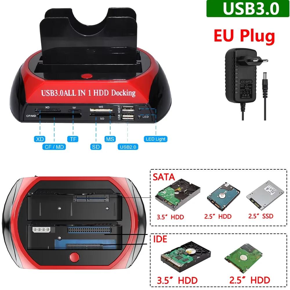 10 In 1 Dual-bay Hard Drive Docking Station for 2.5/3.5 Inch HDD SSD SATA To USB 3.0 HDD SSD Enclosure with 12V3A Power Adapter