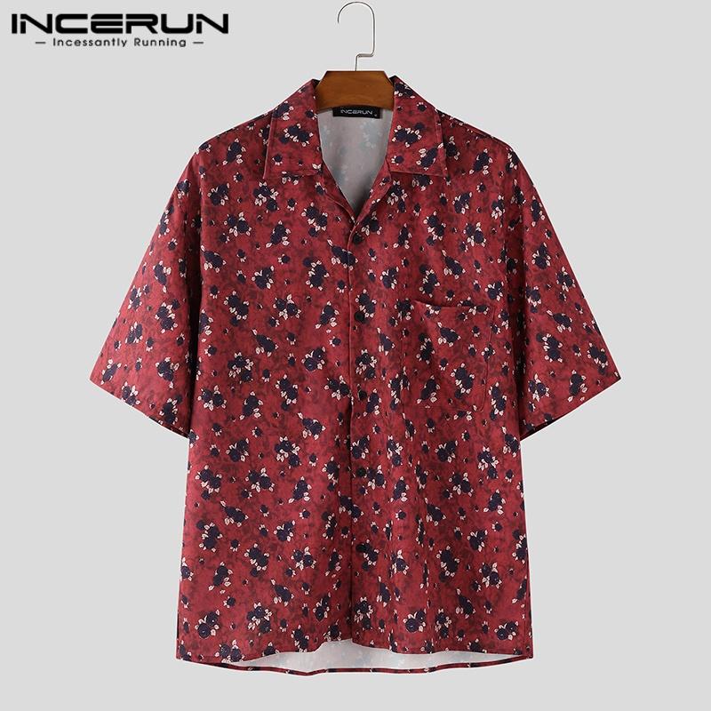 INCERUN Plus Size Men Lapel Neck Short Sleeve Printing Buttons Casual Shirts