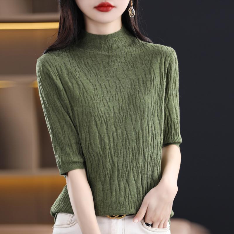 Women Knit T-shirt Summer Knitted Shirt Short Sleeve Tees Spring Pullover Knit Tops