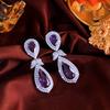 Longues Boucles d'Oreilles Zircon Goutte d'Eau Forme Poire Violet Robe Robe Dîner Mariage Accessoires Boucles d'Oreilles