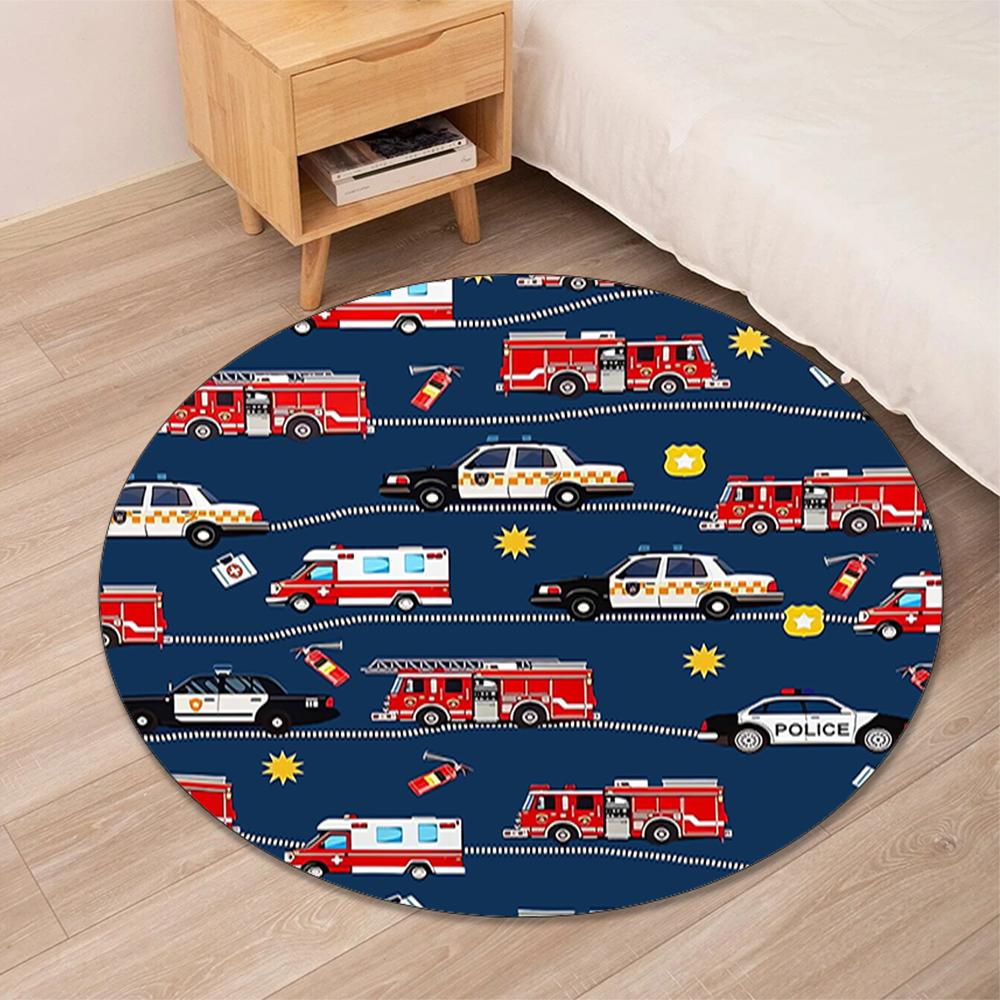 Fire Truck Printed Round Rug Carpet Chair Rug Area Rug Entryway Doormats,for Office Chair Living Room Bedroom Kitchen Room.