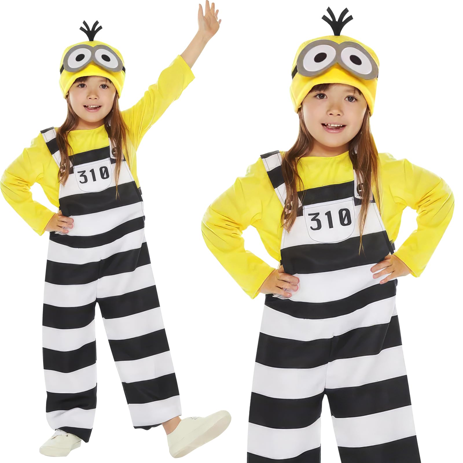 

Косплей Хэллоуин Детский Комбинезон Миньона Детская Одежда Миньоны Черно-Белая Детская Шляпа В Комплекте Костюм из 5 Предметов Мероприятие Вечеринка Хэллоуин Маскарад Детский