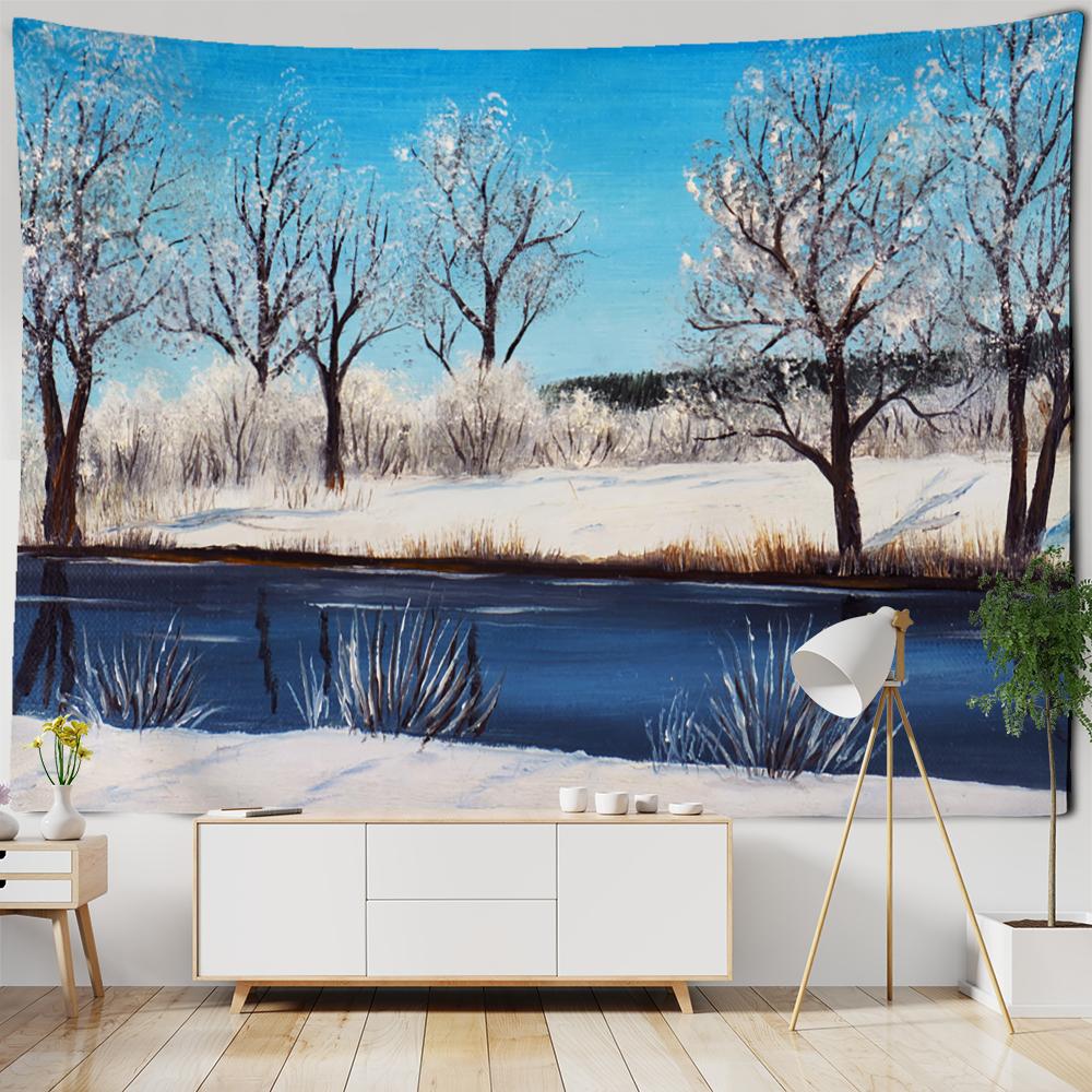 Forest Snow Tapestry Wall Hanging Christmas Gift New Year Witchcraft Landscape Room Home Decor