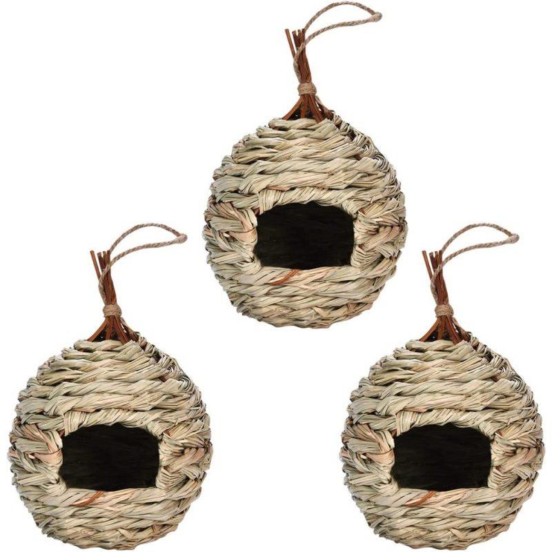 3pcs Outdoor Hanging Bird Houses Hand Woven Natural Grass Bird Nest For Home Office Garden Window