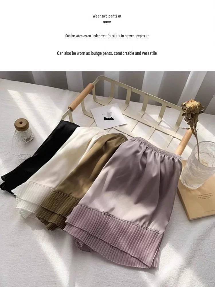 Women's Ice Silk Anti-Exposure Safety Shorts: No Curling, Wearable Outside, Thin Summer Skirt Pants, Plus Size Options