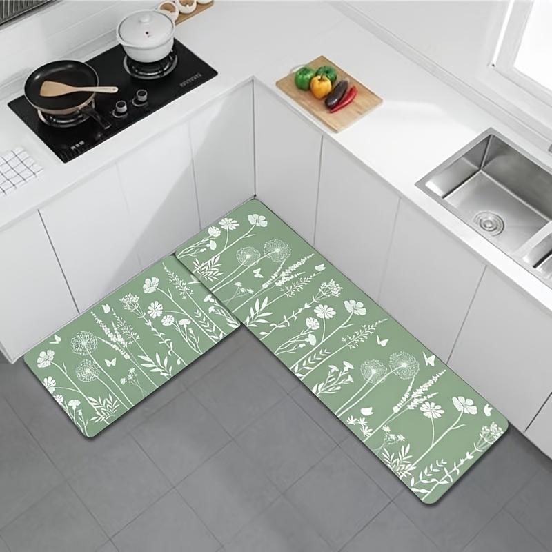 1 ks Kuchyňský koberec proti únavě, Minimalistický květinový potisk, Vodotěsný, Protiskluzový, Silný polstrovaný kuchyňský koberec, Vysoce odolná komfortní podložka pro stání do kuchyně