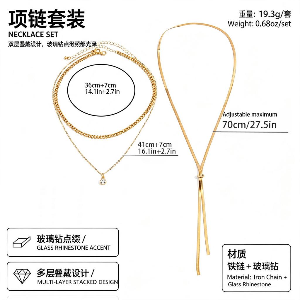 European and American Simple Adjustable Snake Bone Chain Y-shaped Fringed Necklace for Women, Stacked with Flash Diamonds, Pendant, Thin Chain Jewelry