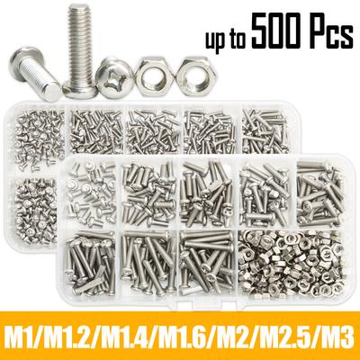 Hex Head Screw M1 M1.2 M1.4 M1.6 M2.5 M3 304 Stainless Steel Phillips Round Head Cross Hexagon Bolt Nut for Motherboard PCB Set